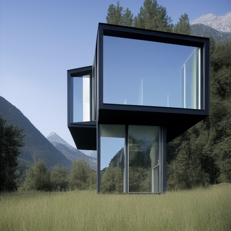 00550-2000-modern medium size two floors villaseen from the outside, big windows, daylight, photorealistic, high resolution, high quality,